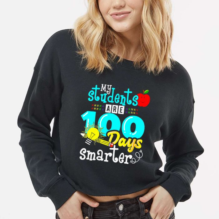 My Teacher Survived 100 Days Of Me Funny 100 Days Of School  Cropped Pullover Crew