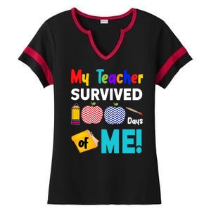 My Teacher Survived 100 Days Of Me Ladies Halftime Notch Neck Tee