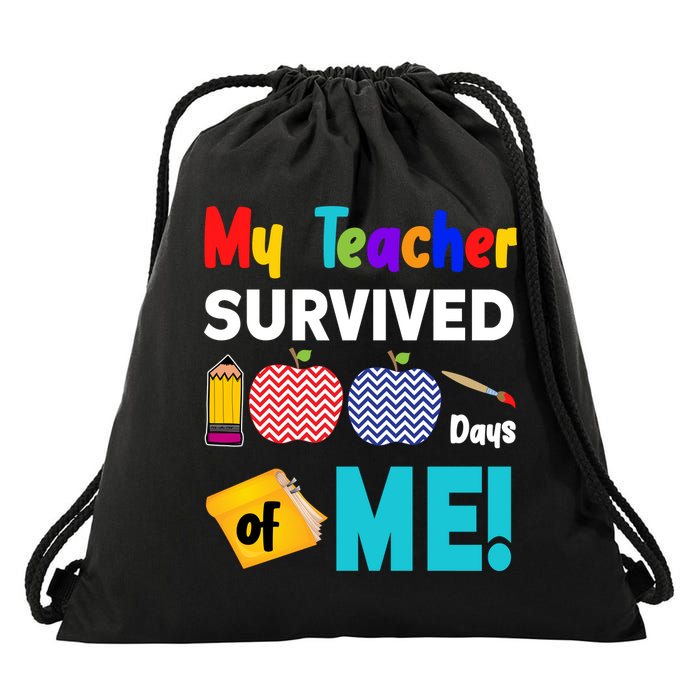 My Teacher Survived 100 Days Of Me Drawstring Bag