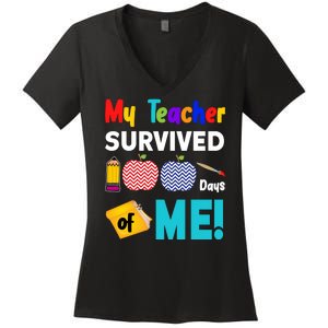 My Teacher Survived 100 Days Of Me Women's V-Neck T-Shirt