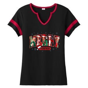 Merry Trumpmas Santa Trump Christmas Pajamas Funny Ladies Halftime Notch Neck Tee