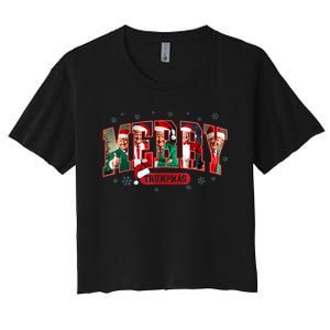 Merry Trumpmas Santa Trump Christmas Pajamas Funny Women's Crop Top Tee