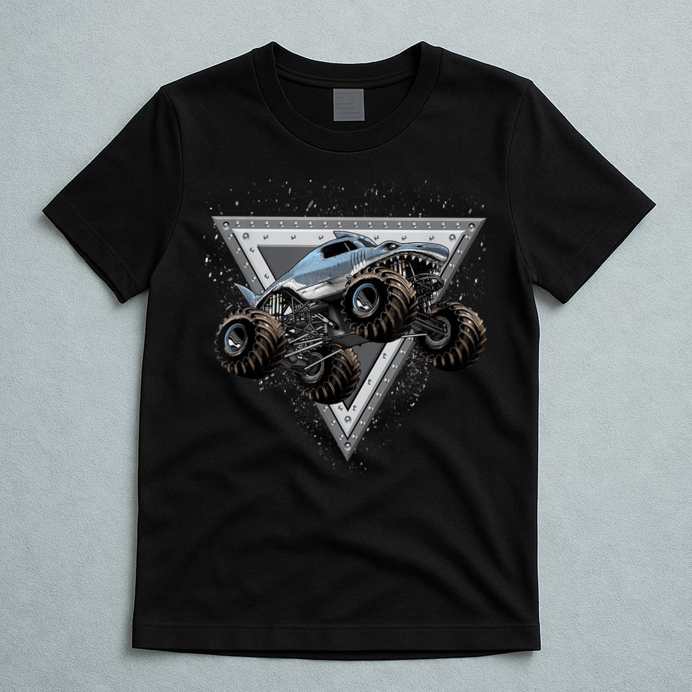 Monster Truck Shark For Adults And Boys Girls Shark Truck T-Shirt