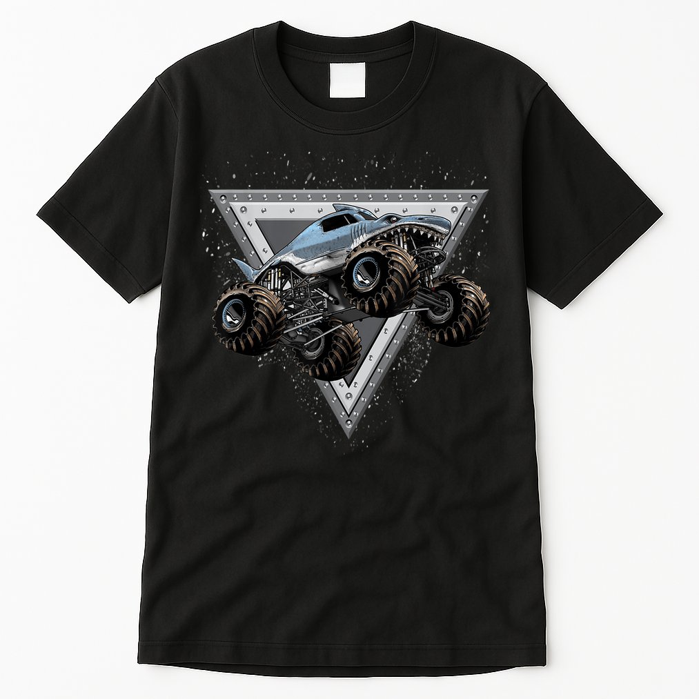 Monster Truck Shark For Adults And Boys Girls Shark Truck Tall T-Shirt