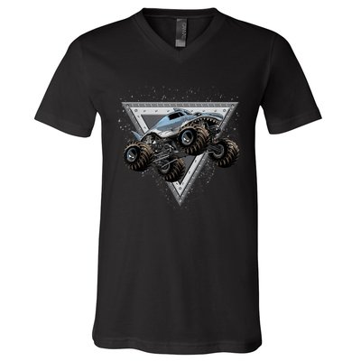 Monster Truck Shark For Adults And Boys Girls Shark Truck V-Neck T-Shirt