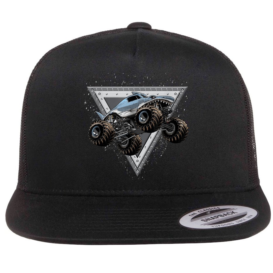 Monster Truck Shark For Adults And Boys Girls Shark Truck Flat Bill Trucker Hat