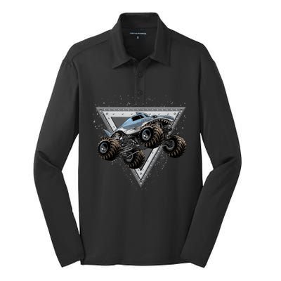 Monster Truck Shark For Adults And Boys Girls Shark Truck Silk Touch Performance Long Sleeve Polo