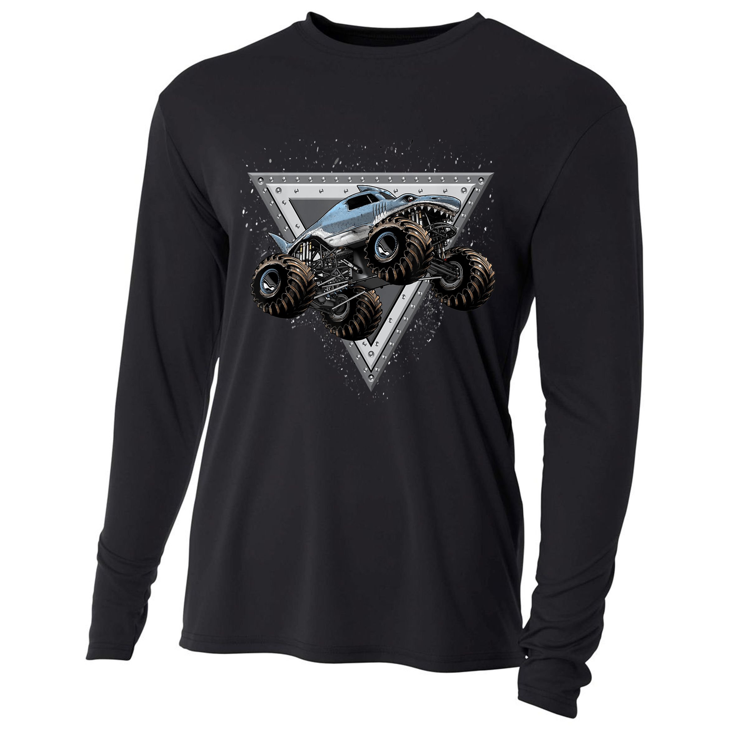 Monster Truck Shark For Adults And Boys Girls Shark Truck Cooling Performance Long Sleeve Crew