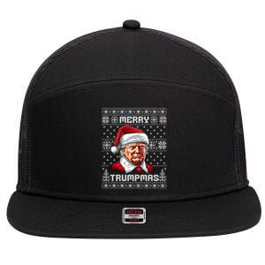 Merry Trumpmas Santa Claus Trump Christmas Ugly Christmas 7 Panel Mesh Trucker Snapback Hat