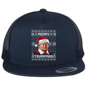 Merry Trumpmas Santa Claus Trump Christmas Ugly Christmas Flat Bill Trucker Hat