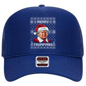 Merry Trumpmas Santa Claus Trump Christmas Ugly Christmas High Crown Mesh Back Trucker Hat