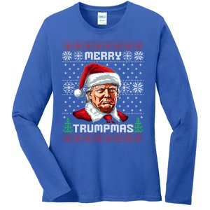 Merry Trumpmas Santa Claus Trump Christmas Ugly Christmas Ladies Long Sleeve Shirt