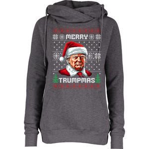 Merry Trumpmas Santa Claus Trump Christmas Ugly Christmas Womens Funnel Neck Pullover Hood