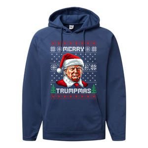 Merry Trumpmas Santa Claus Trump Christmas Ugly Christmas Performance Fleece Hoodie