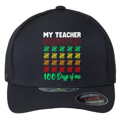 My Teacher Survived 100 Days Of Me School Funny Costume Flexfit Unipanel Trucker Cap