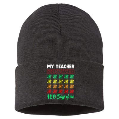 My Teacher Survived 100 Days Of Me School Funny Costume Sustainable Knit Beanie