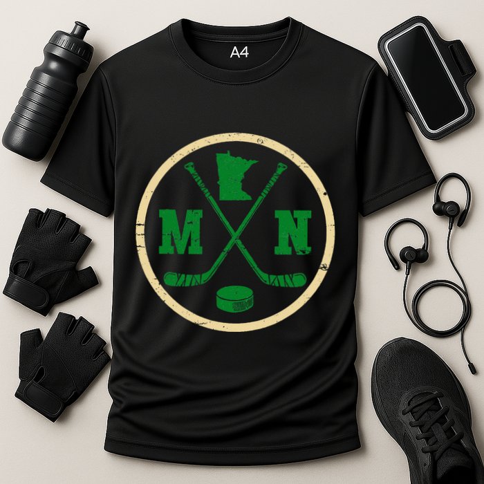 Mn The State Of Hockey Player Retro Minnesota Mn Ice Hockey Cooling Performance Crew T-Shirt