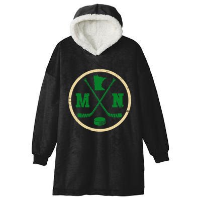 Mn The State Of Hockey Player Retro Minnesota Mn Ice Hockey Hooded Wearable Blanket