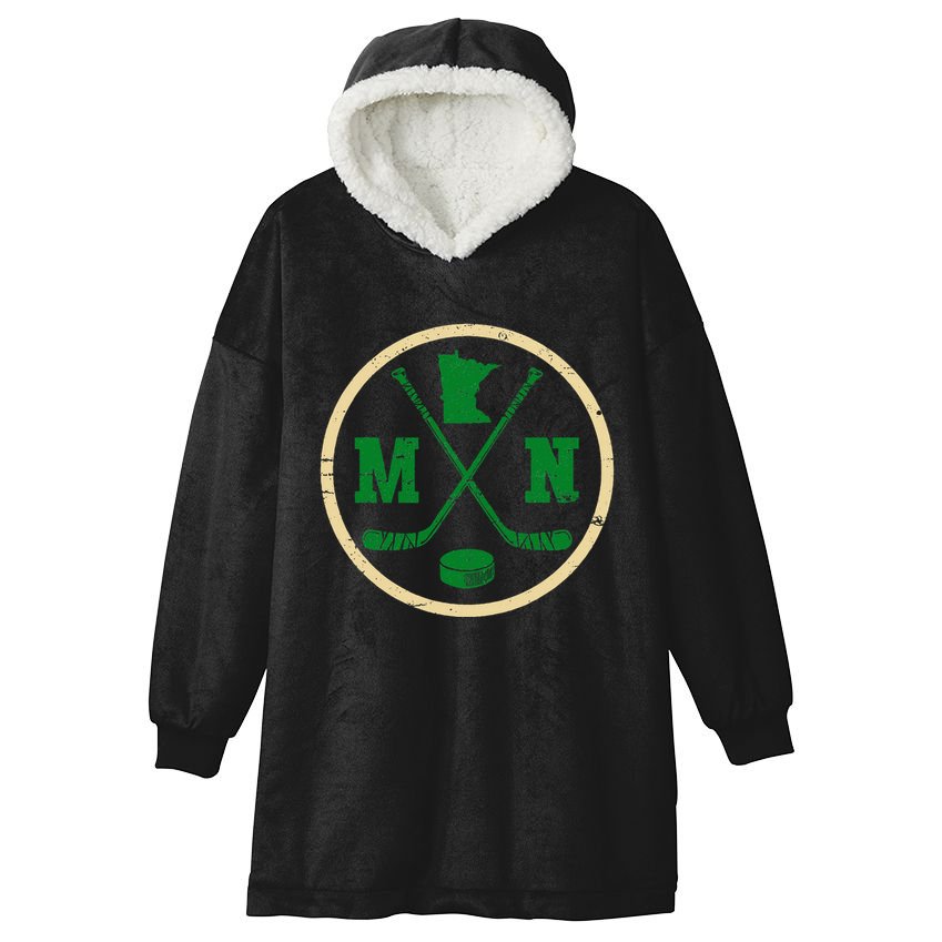 Mn The State Of Hockey Player Retro Minnesota Mn Ice Hockey Hooded Wearable Blanket