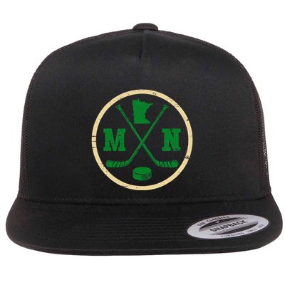Mn The State Of Hockey Player Retro Minnesota Mn Ice Hockey Flatbill Hat