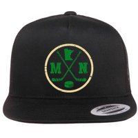 Mn The State Of Hockey Player Retro Minnesota Mn Ice Hockey Flat Bill Trucker Hat