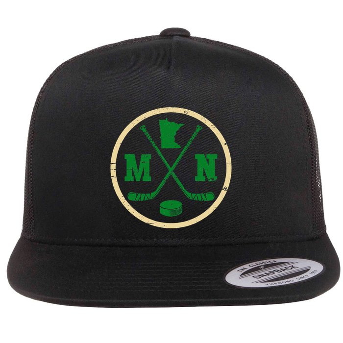 Mn The State Of Hockey Player Retro Minnesota Mn Ice Hockey Flat Bill Trucker Hat