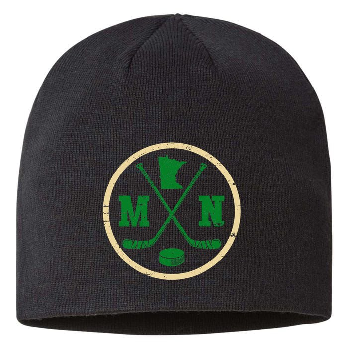 Mn The State Of Hockey Player Retro Minnesota Mn Ice Hockey Sustainable Beanie