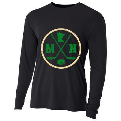 Mn The State Of Hockey Player Retro Minnesota Mn Ice Hockey Cooling Performance Long Sleeve Crew