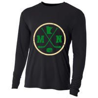 Mn The State Of Hockey Player Retro Minnesota Mn Ice Hockey Cooling Performance Long Sleeve Crew