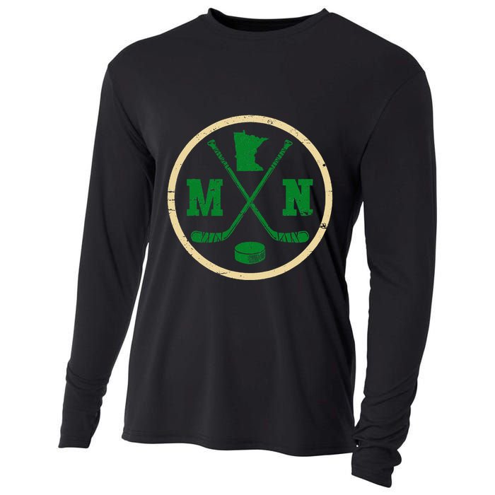Mn The State Of Hockey Player Retro Minnesota Mn Ice Hockey Cooling Performance Long Sleeve Crew