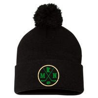 Mn The State Of Hockey Player Retro Minnesota Mn Ice Hockey Pom Pom 12in Knit Beanie