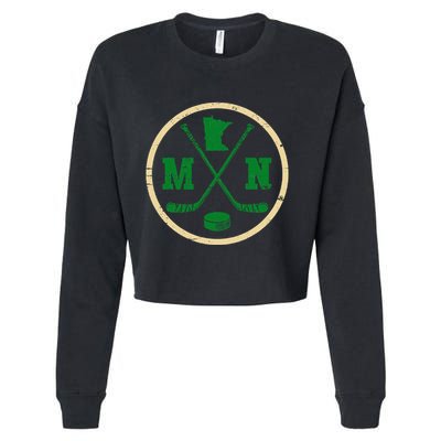 Mn The State Of Hockey Player Retro Minnesota Mn Ice Hockey Cropped Pullover Crew