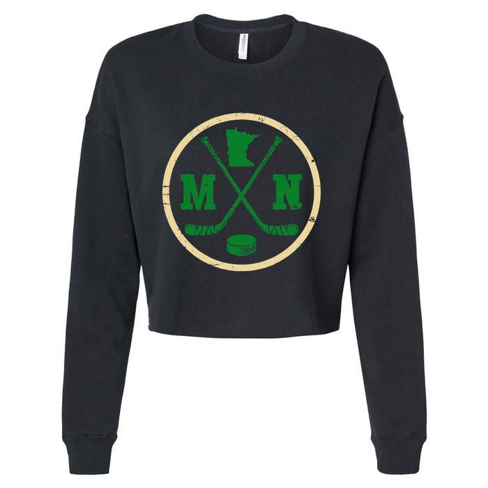 Mn The State Of Hockey Player Retro Minnesota Mn Ice Hockey Cropped Pullover Crew