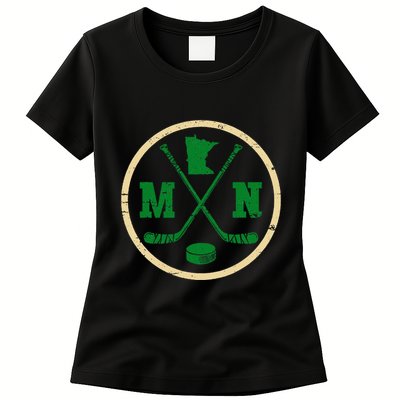 Mn The State Of Hockey Player Retro Minnesota Mn Ice Hockey Womens T-Shirt