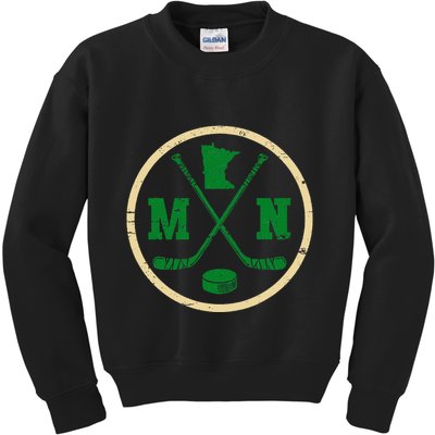 Mn The State Of Hockey Player Retro Minnesota Mn Ice Hockey Kids Sweatshirt