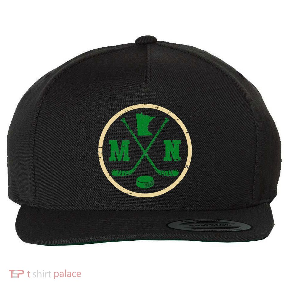 Mn The State Of Hockey Player Retro Minnesota Mn Ice Hockey Wool Snapback Cap