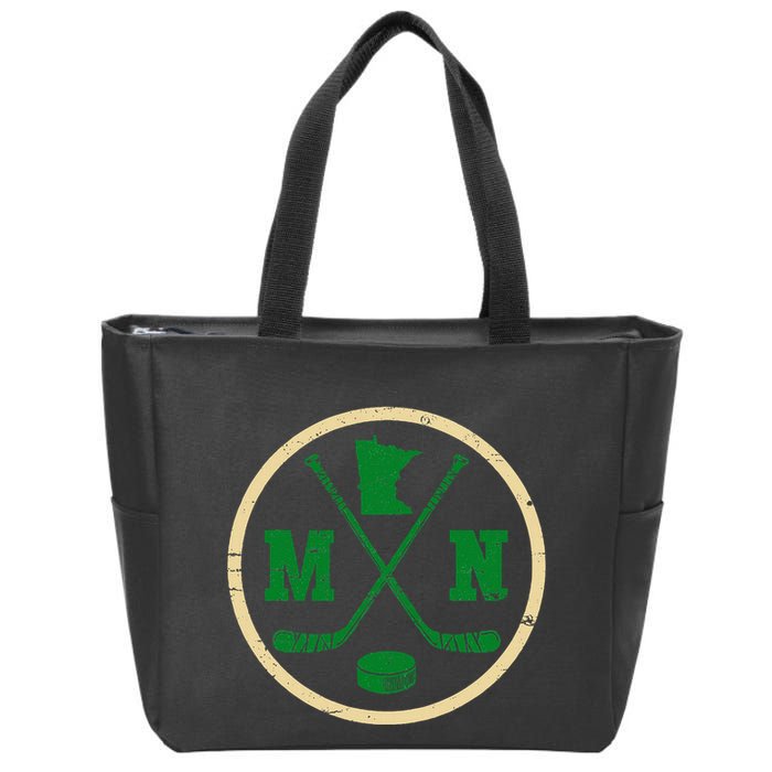 Mn The State Of Hockey Player Retro Minnesota Mn Ice Hockey Zip Tote Bag