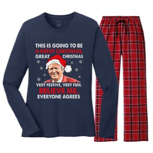 Merry Trumpmas Santa Trumpchristmas Pajamas Funny Women's Long Sleeve Flannel Pajama Set 