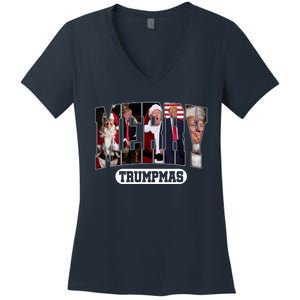 Merry Trumpmas Santa Trump Christmas Pajamas Funny Sweatshirt Women's V-Neck T-Shirt