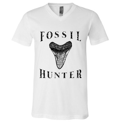 Megalodon Tooth Sharks Tooth Fossil Hunter Paleontologist V-Neck T-Shirt