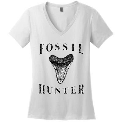 Megalodon Tooth Sharks Tooth Fossil Hunter Paleontologist Women's V-Neck T-Shirt