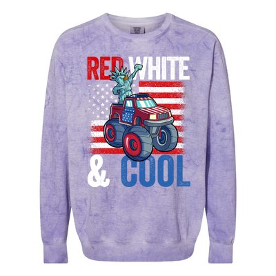 Monster Truck Statue Liberty 4th Of July Boy American Flag Colorblast Crewneck Sweatshirt