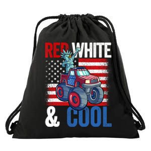 Monster Truck Statue Liberty 4th Of July Boy American Flag Drawstring Bag