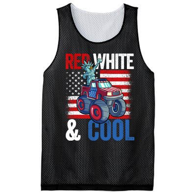 Monster Truck Statue Liberty 4th Of July Boy American Flag Mesh Reversible Basketball Jersey Tank