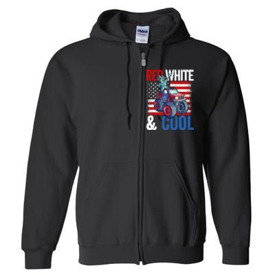 Monster Truck Statue Liberty 4th Of July Boy American Flag Full Zip Hoodie