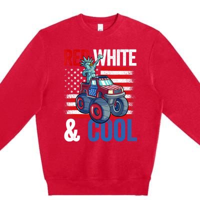 Monster Truck Statue Liberty 4th Of July Boy American Flag Premium Crewneck Sweatshirt