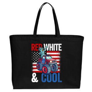 Monster Truck Statue Liberty 4th Of July Boy American Flag Cotton Canvas Jumbo Tote