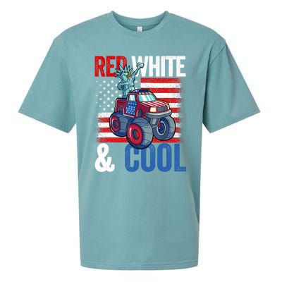 Monster Truck Statue Liberty 4th Of July Boy American Flag Sueded Cloud Jersey T-Shirt