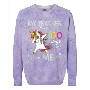 My Teacher Survived 100 Days Of Me 100th Day School Unicorn Meaningful Gift Colorblast Crewneck Sweatshirt