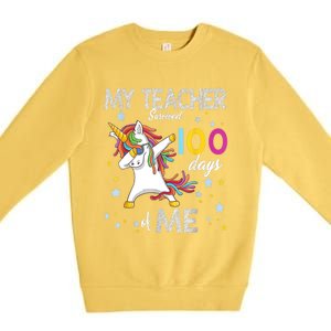 My Teacher Survived 100 Days Of Me 100th Day School Unicorn Meaningful Gift Premium Crewneck Sweatshirt